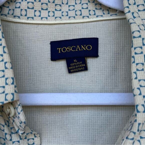 Toscano 100% Silk Shirt Size XL Button Down Micro Geometric Casual Loose Fit - Picture 4 of 10